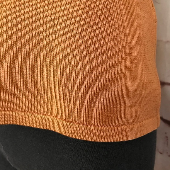 JONES NY PETITE MEDIUM Silk fine ribbed knit caramel brown short sleeve top MP - Picture 8 of 12